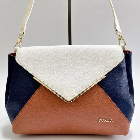 Furla Tricolor Crossbody Bag in Cream, Navy, and Brown - Picture 2 of 16